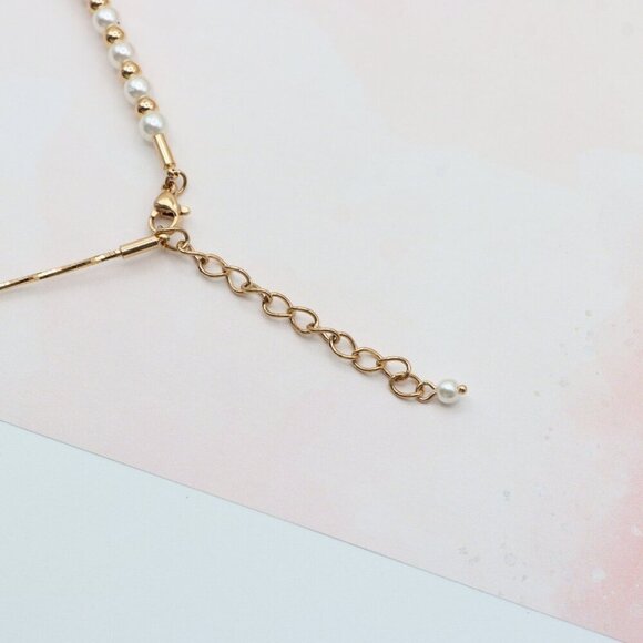 Elegant Rose Gold Beaded Necklace with Pearl & Adjustable Length, XPNL0288 - Picture 10 of 12